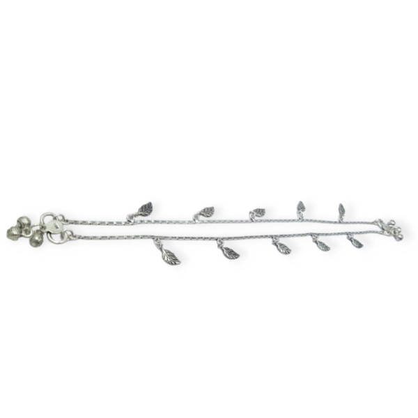 925 Sterling Silver Oxidised anklet leaf design